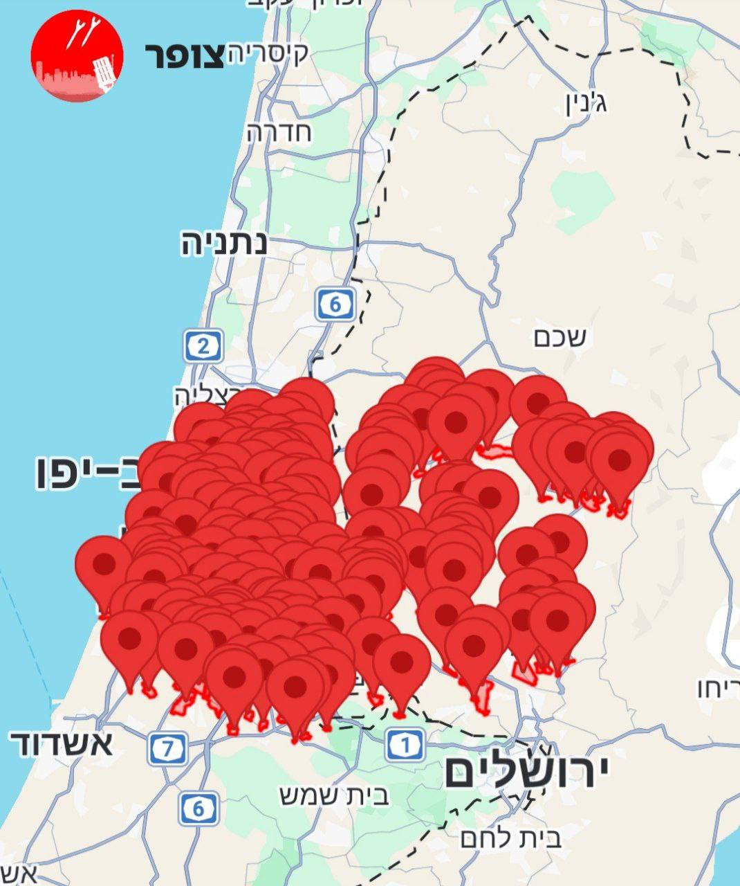 אזעקות בשפלה, מרכז והשומרון