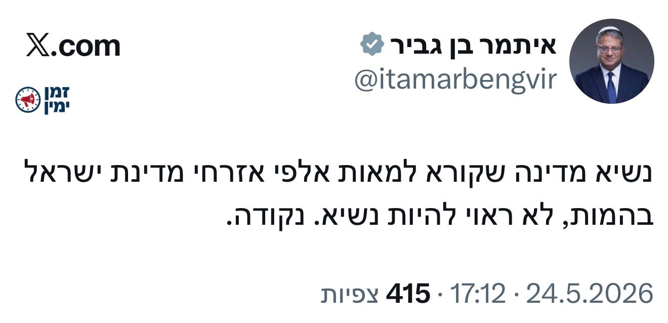 בן גביר תוקף את הנשיא הקפלניסט שהשתמש במונח התבהמות כנגד המתיישבים
