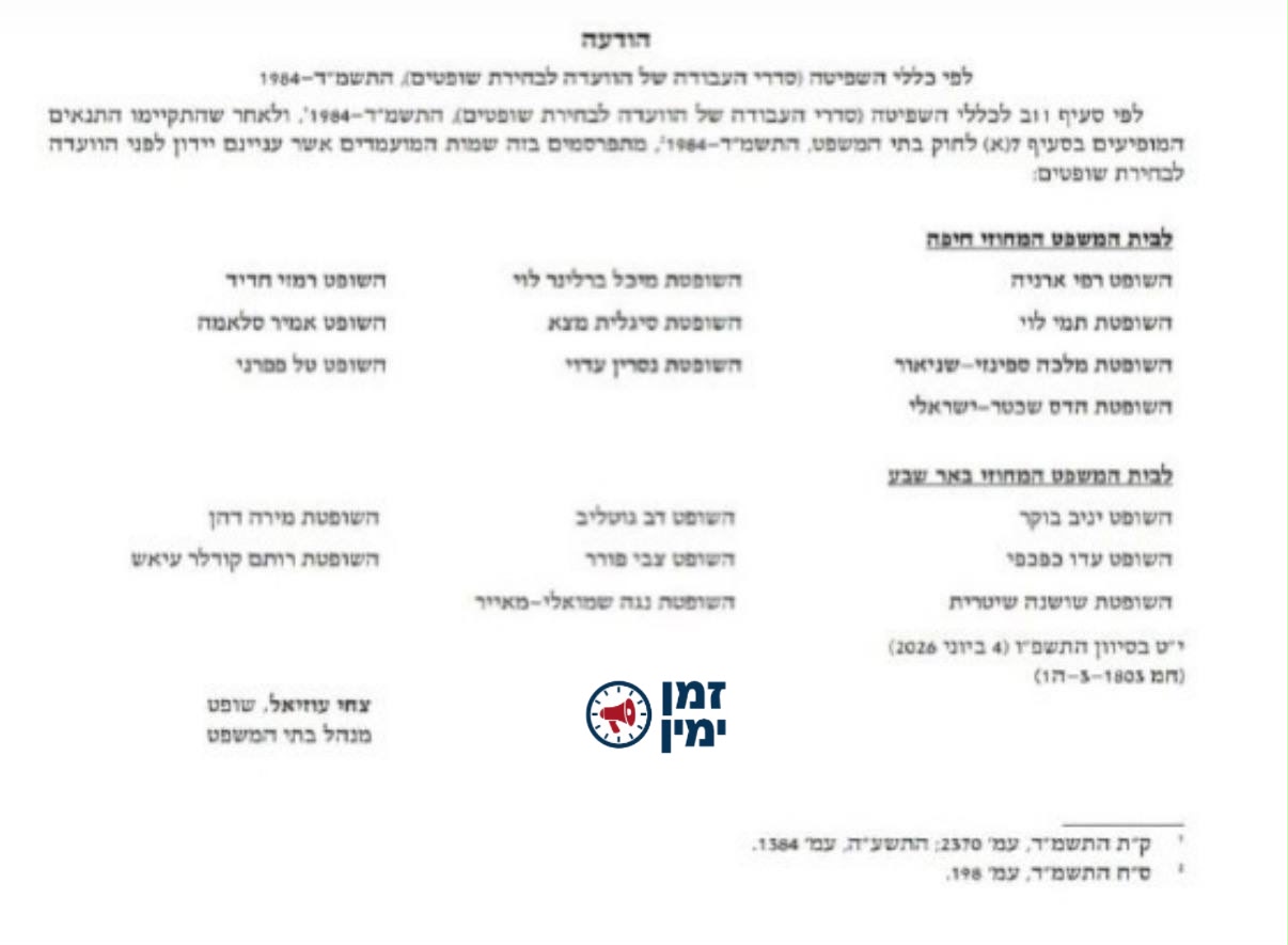 בהתאם לפסיקת בג"ץ: שר המשפטים יריב לוין פרסם את המועמדים לשיפוט בבתי…
