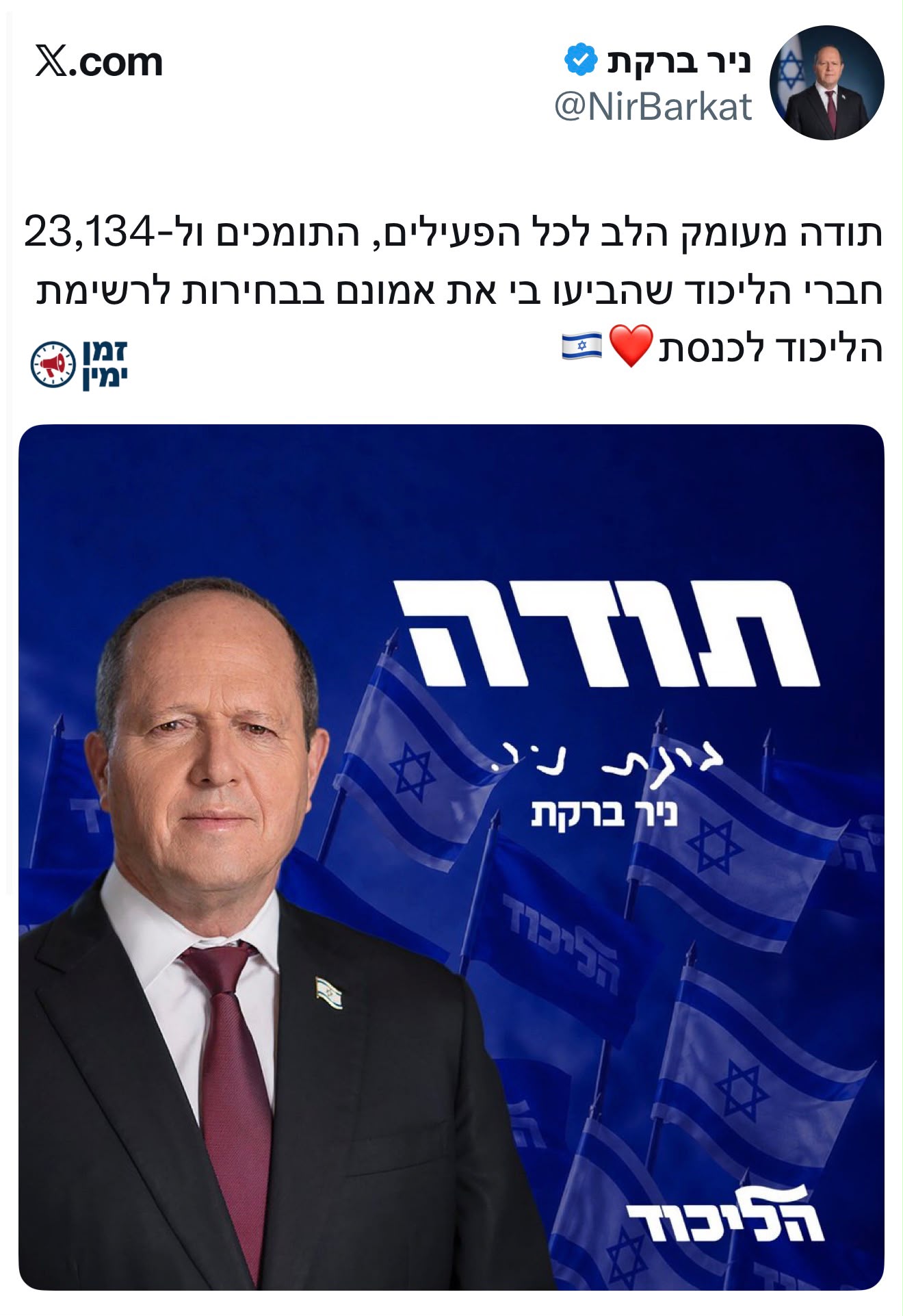 ניר ברקת מגיב לפריימריז